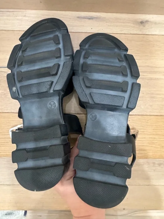 Free People Chunky Black Leather Gladiator Sandals Size 36 - Picture 3 of 6